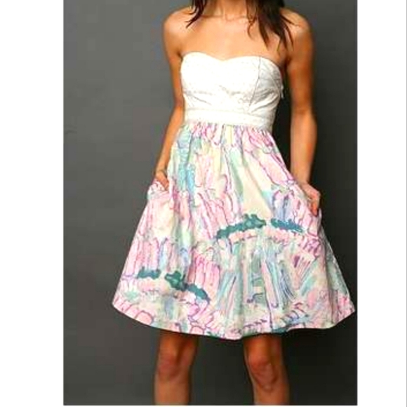 💚5/$25 Kimchi Blue Watercolor Bustier Corset Srapless Sun Dres Pockets Size 2 - Picture 1 of 7